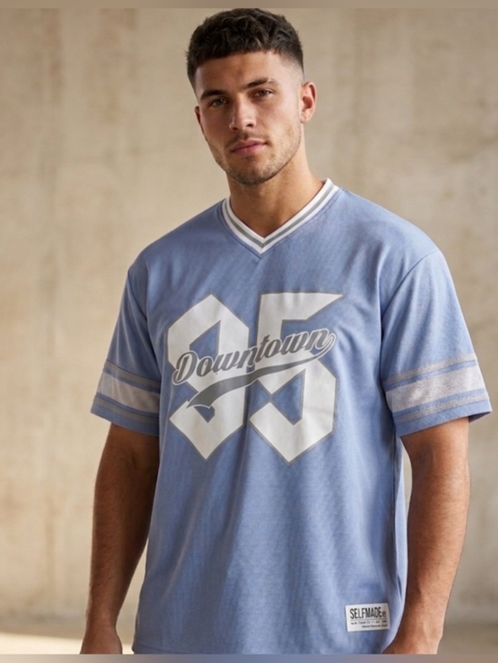 Selfmade Light Blue 'Downtown 95' V-Neck Short Sleeve Shirt NWOT